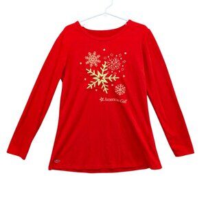 American Girl Christmas Shirt Girls Red Long Sleeve Snowflake Embroidered Size S